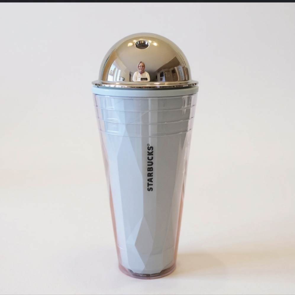 Starbucks 24oz Chiseled Silver Domed Light Blue Cold Cup Tumbler